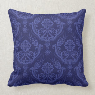 Luxury blue floral damask wallpaper cushion