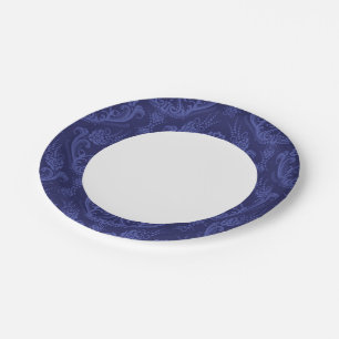 Luxury blue floral damask wallpaper paper plate