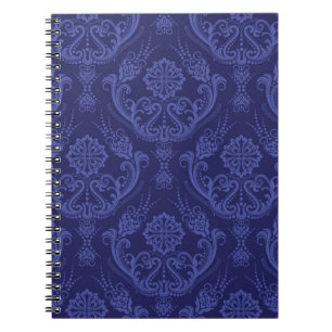 Luxury blue floral damask wallpaper spiral notebook