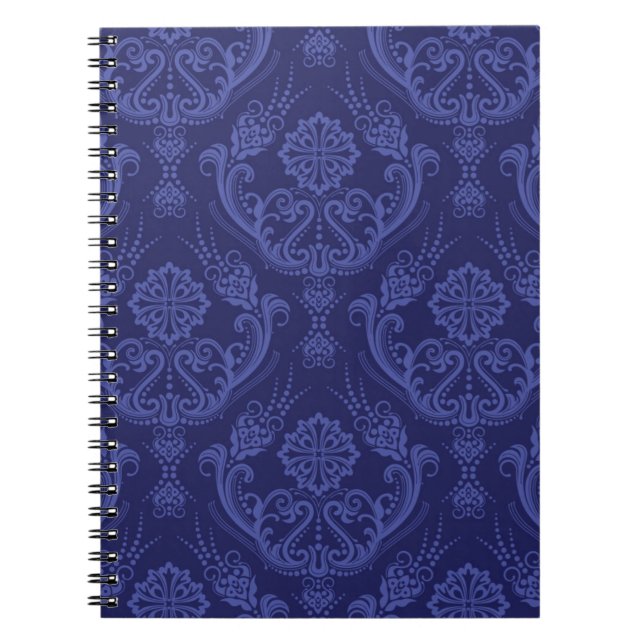Luxury blue floral damask wallpaper spiral notebook (Front)