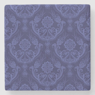 Luxury blue floral damask wallpaper stone coaster