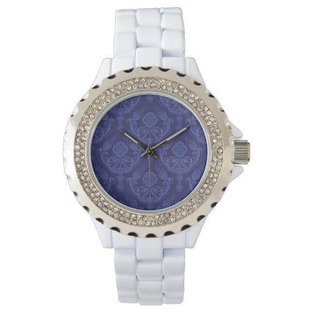 Luxury blue floral damask wallpaper watch (Front)