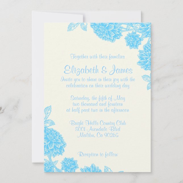 Luxury Blue Floral Wedding Invitations (Front)