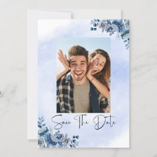 Luxury Blue Floral Wedding Save the Date Invitation