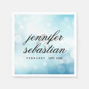Luxury Blue glitter bokeh WEDDING MONOGRAM Napkin