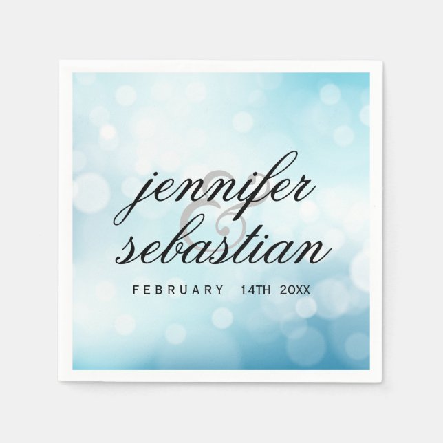 Luxury Blue glitter bokeh WEDDING MONOGRAM Napkin (Front)