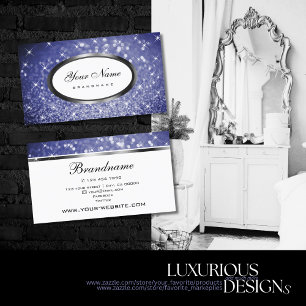 Luxury Blue Glitter Sparkle Stars Silver Frame Bus Business Card