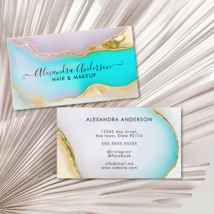 Luxury Blue Gold Agate Marble Opal Script Business Card