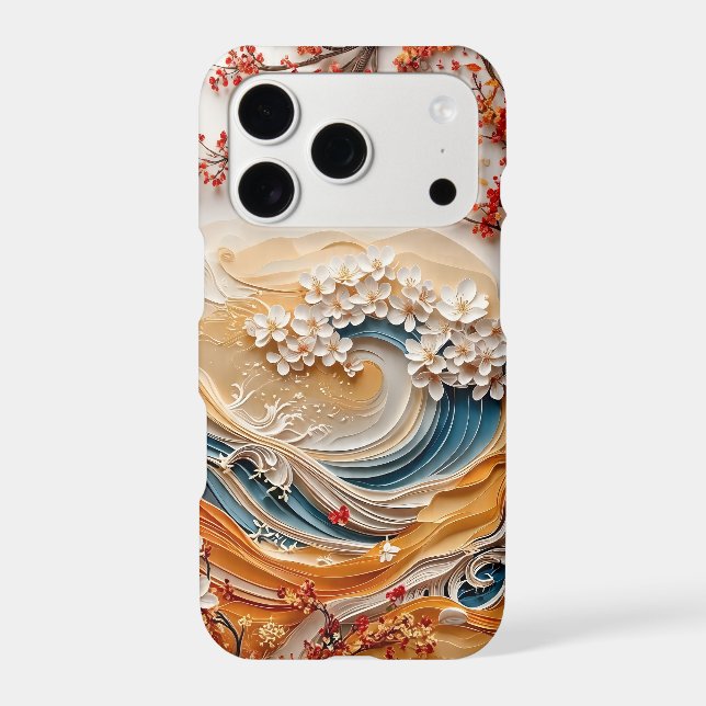 Luxury Blue & Gold Floral Wave Design Phone Case (Back)