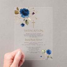 Luxury Blue Gold Flowers Boy Dedication