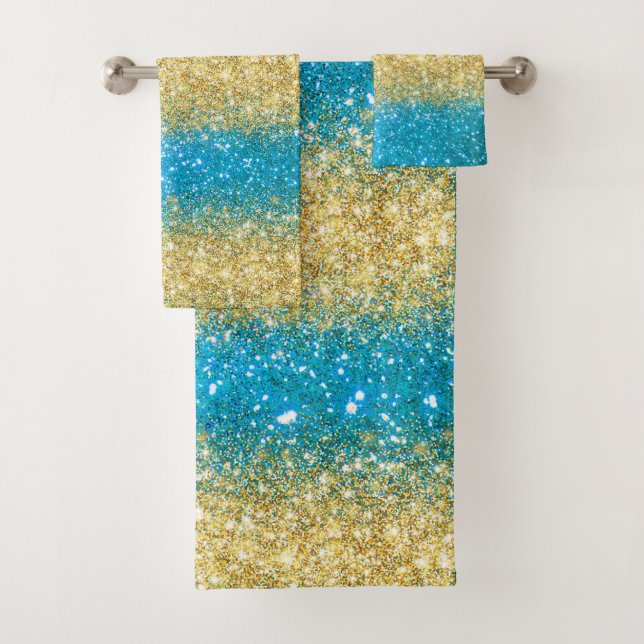 Luxury Blue Gold Glitter Bath Towel Set (Insitu)