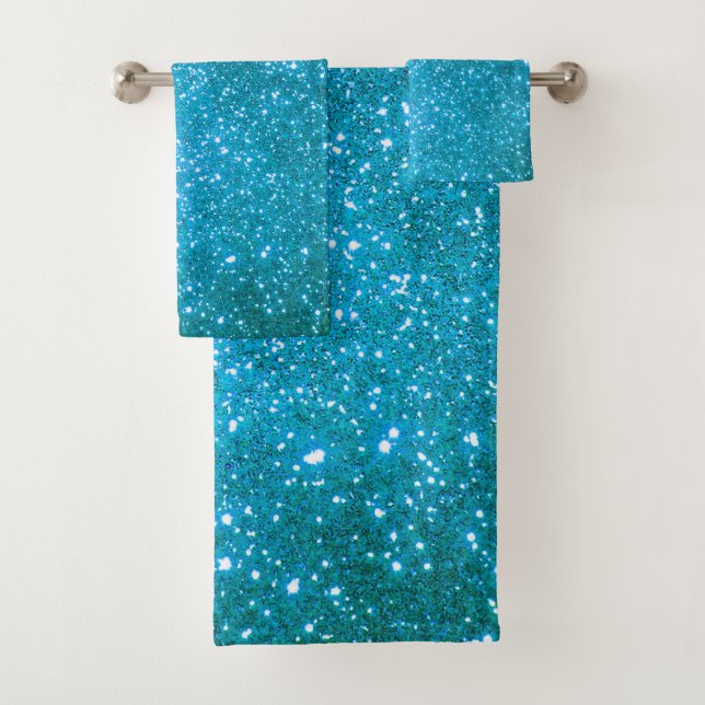 Luxury Blue Gold Glitter Bath Towel Set (Insitu)