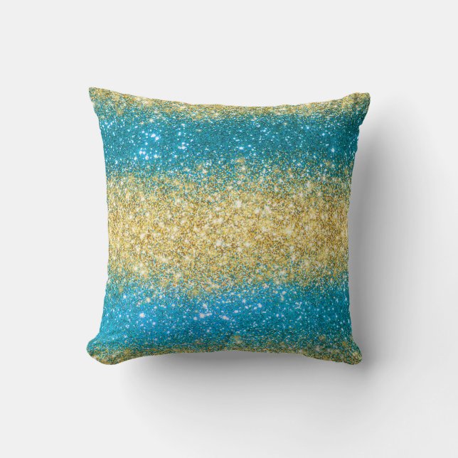 Luxury Blue Gold Glitter Cushion (Front)