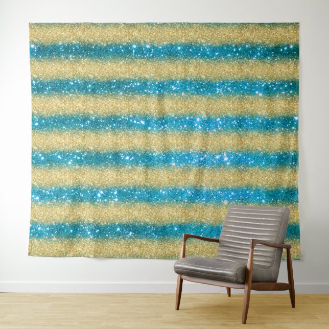 Luxury Blue Gold Glitter Tapestry (In Situ (Horizontal))