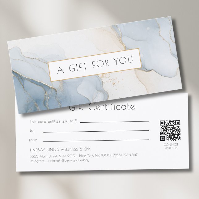 Luxury Blue Gold Marble QR Code Gift Certificate (Luxury Blue Gold Marble QR Code Gift Certificate)