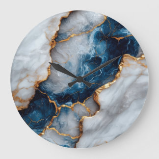 Luxury Blue & Gold Marble Wall Clock