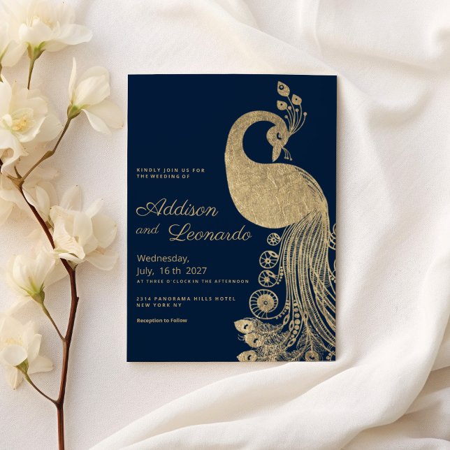 Luxury blue gold royal peacock elegant Wedding Invitation (Luxury blue gold royal peacock elegant Wedding )