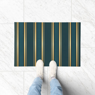Luxury Blue Green Gold Stripe Gift Wrap Pattern Doormat