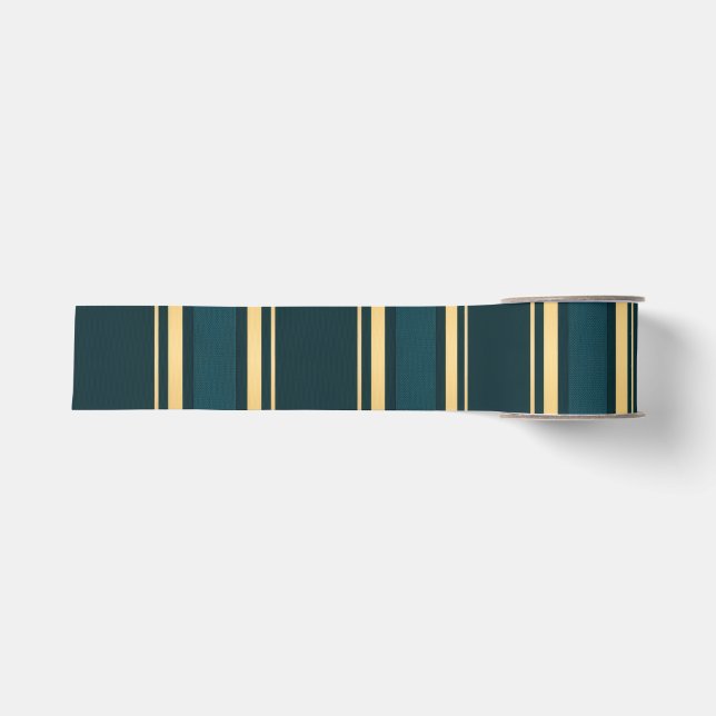 Luxury Blue Green Gold Stripe Gift Wrap Pattern Grosgrain Ribbon (Front)