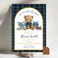Luxury Blue Green Preppy Bear Baby Shower Invitati