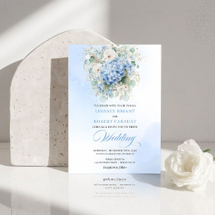 Luxury Blue Hydrangea Floral Gold Wedding Invite