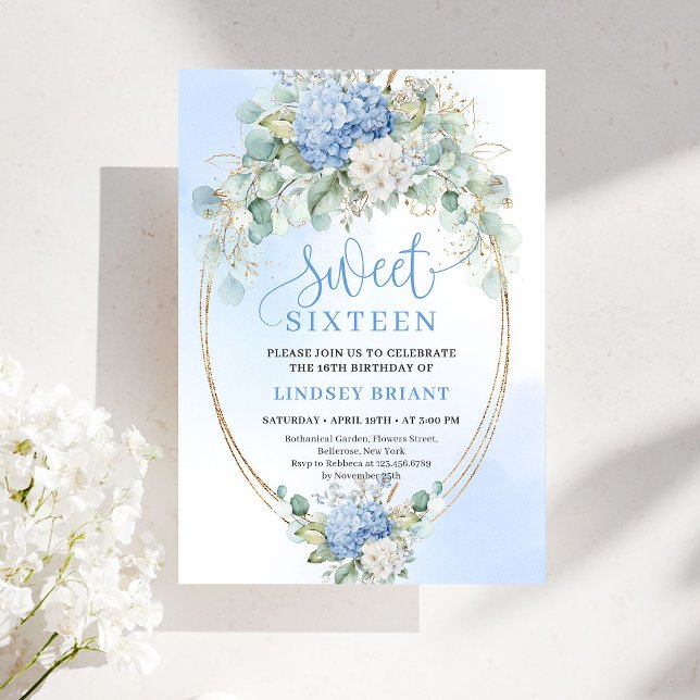 Luxury Blue Hydrangeas Sweet Sixteen Party Invite (Luxury Blue Hydrangeas Sweet Sixteen Party Invite)