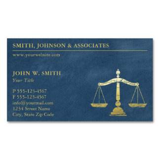 Luxury Blue Lawyer Scales of Justice Gold Look Magnetic Business Card