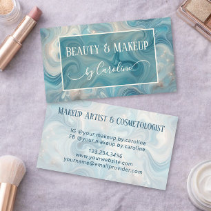 Luxury Blue Marble Makeup Artist & Hair Stylist Business Card