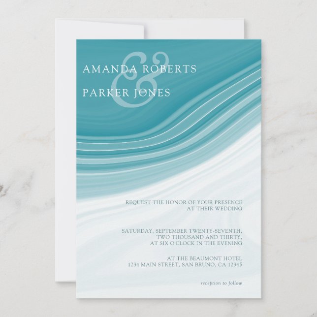 Luxury Blue Marble Wedding Invitation (Front)