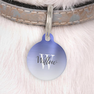 Luxury Blue Ombre Brushed Metal Monogram Pet Tag