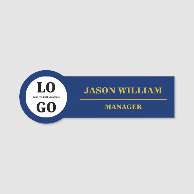 Luxury Blue Power Symbol Creative Name Tag (Front)