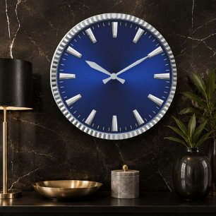 Luxury Blue & Silver Royal Blue Minimalist Large Clock