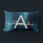Luxury Blue Stainless Steel Monogram Name Lumbar Cushion<br><div class="desc">Blue Faux Brushed Metal Metallic Stainless Steel Monogram Name Monogram Mousepad. This monogrammed Mousepad can be customised to include your first name and initial and is perfect for school or the office and makes a great Christmas or Birthday Gift.</div>