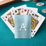 Luxury Blue Stainless Steel Monogram Playing Cards<br><div class="desc">Luxury Aqua Blue Faux Metallic Foil Stainless Steel Elegant Monogram Playing Cards. These playing cards can be customised to include your initial and first name and make a great party favour for a birthday party,  bridal shower or bachelorette party.</div>