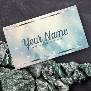 Luxury Blue Triangle Pattern Glitter Shiny Stars  Business Card