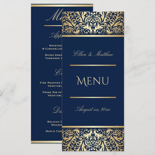 Luxury Blue, Wedding Reception Dining Menu (Front/Back)