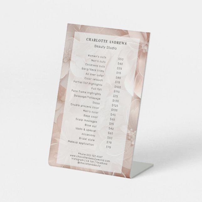 Luxury, Blush-Beige, Flower, Salon Pedestal Sign (Front)
