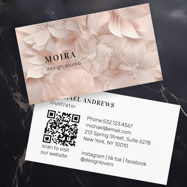 Luxury, Blush-Beige, Flower, Salon, QR Code Business Card (Creator Uploaded)