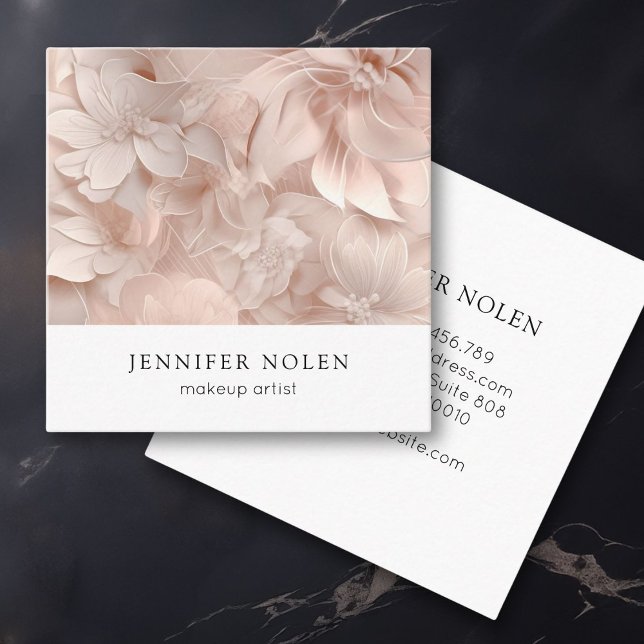 Luxury, Blush-Beige, Flower, Salon Square Business Card (Luxury, Blush-Beige, Flower, Salon Square Business Card)