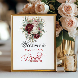 Luxury Blush Burgundy Bridal Shower Welcome Sign