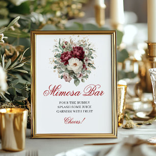 Luxury Blush Burgundy Mimosa Bar Floral Sign