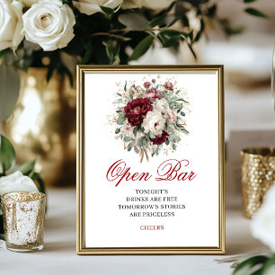 Luxury Blush Burgundy Open Bar Wedding Poster