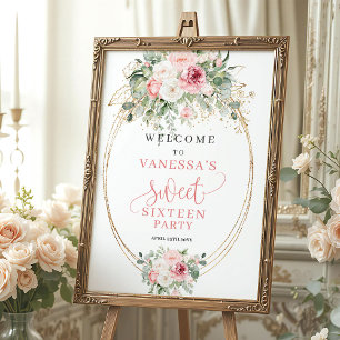 Luxury Blush Floral 16th Birthday Welcome Sign