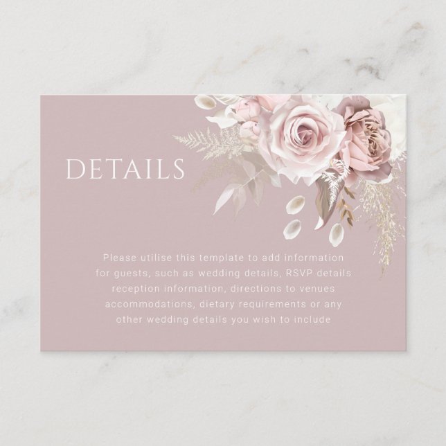 Luxury Blush Floral Botanical Wedding Details Enclosure Card (Front)