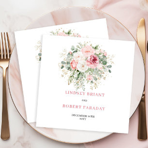 Luxury Blush Floral Gold Bohemian Wedding Napkins