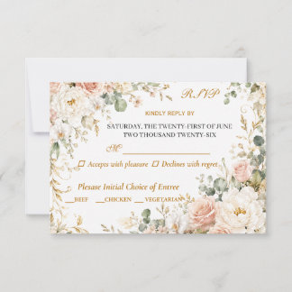 Luxury Blush Floral RSVP Wedding Card