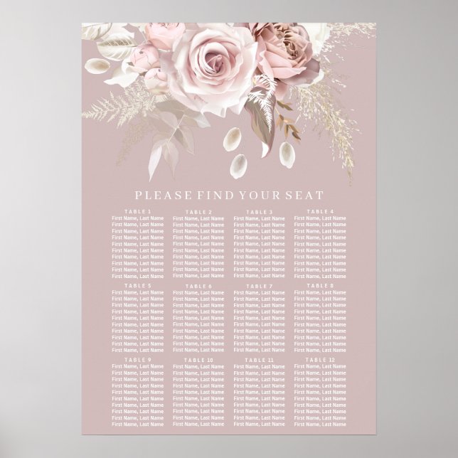 Luxury Blush Floral Wedding Seating Chart (Front)