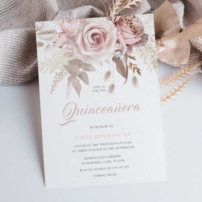 Luxury Blush Flowers Elegant Quinceanera Invitation (Creator Uploaded)