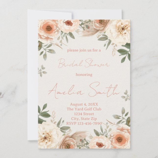 Luxury Blush Garden Bridal Shower Invitation (Front)