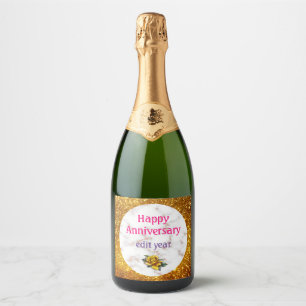 Luxury Blush Glitter Pink White Marble Customise Sparkling Wine Label